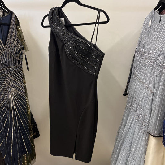 Black One-Shoulder Beaded Cocktail Dress