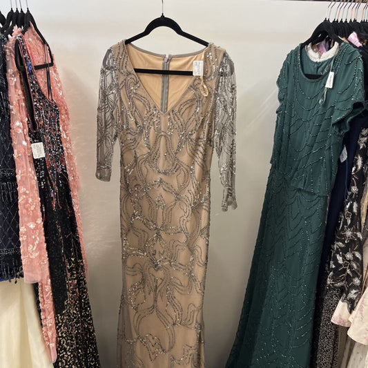 Taupe Swirl Beaded Gown