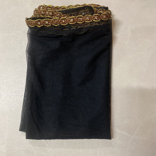 BLACK MESH SCARF W/ GOLD TRIM
