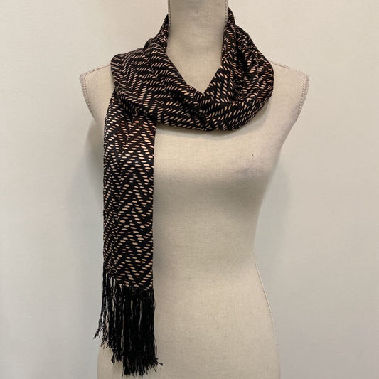 SATIN POLKA DOT BLACK SCARF W/ TASSELS