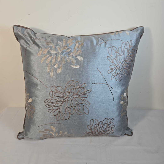 BLUE & TAUPE FLOWER PILLOW