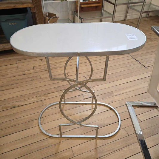 OVAL SILVER & WHITE END TABLE