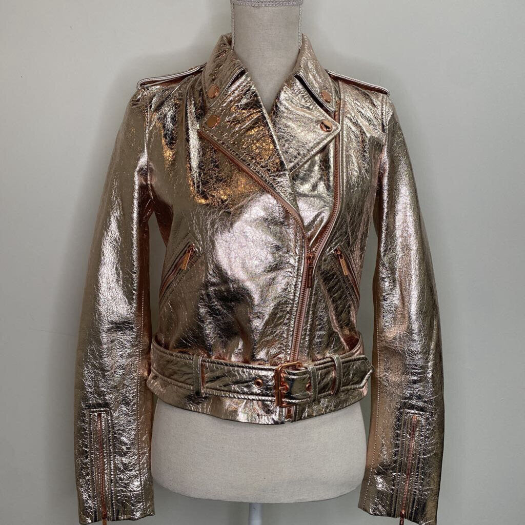 TRUE RELIGION - METALLIC ROSE GOLD MOTO JACKET