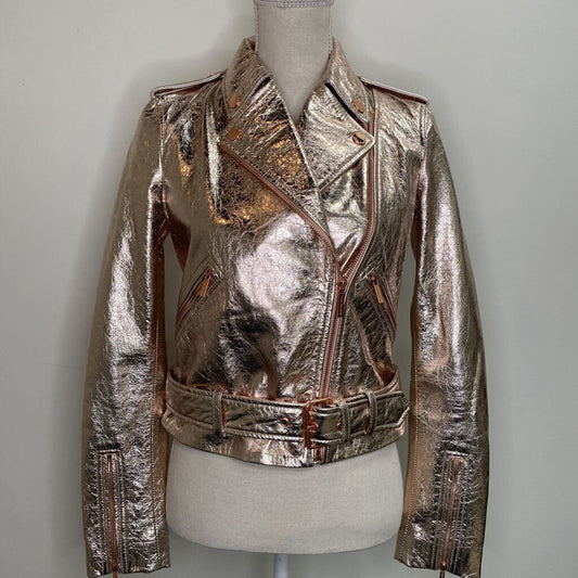 TRUE RELIGION - METALLIC ROSE GOLD MOTO JACKET