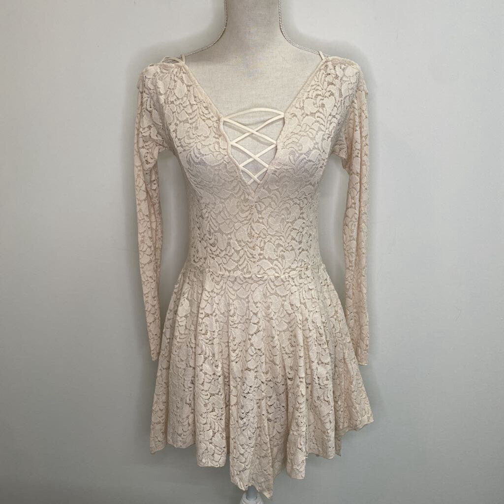 FREE PEOPLE - CREAM LACE L/S MINI DRESS