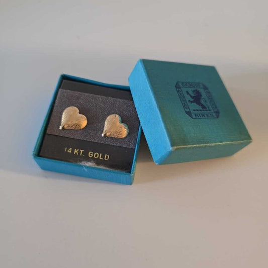 14K Yellow Gold Heart Stud Earrings