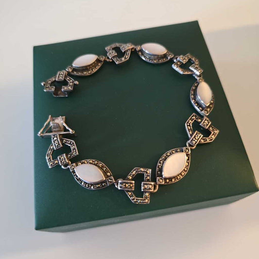 Vintage Sterling Marcasite MOP Bracelet