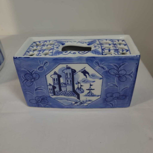 BLUE & WHITE CERAMIC FLOWER FROG