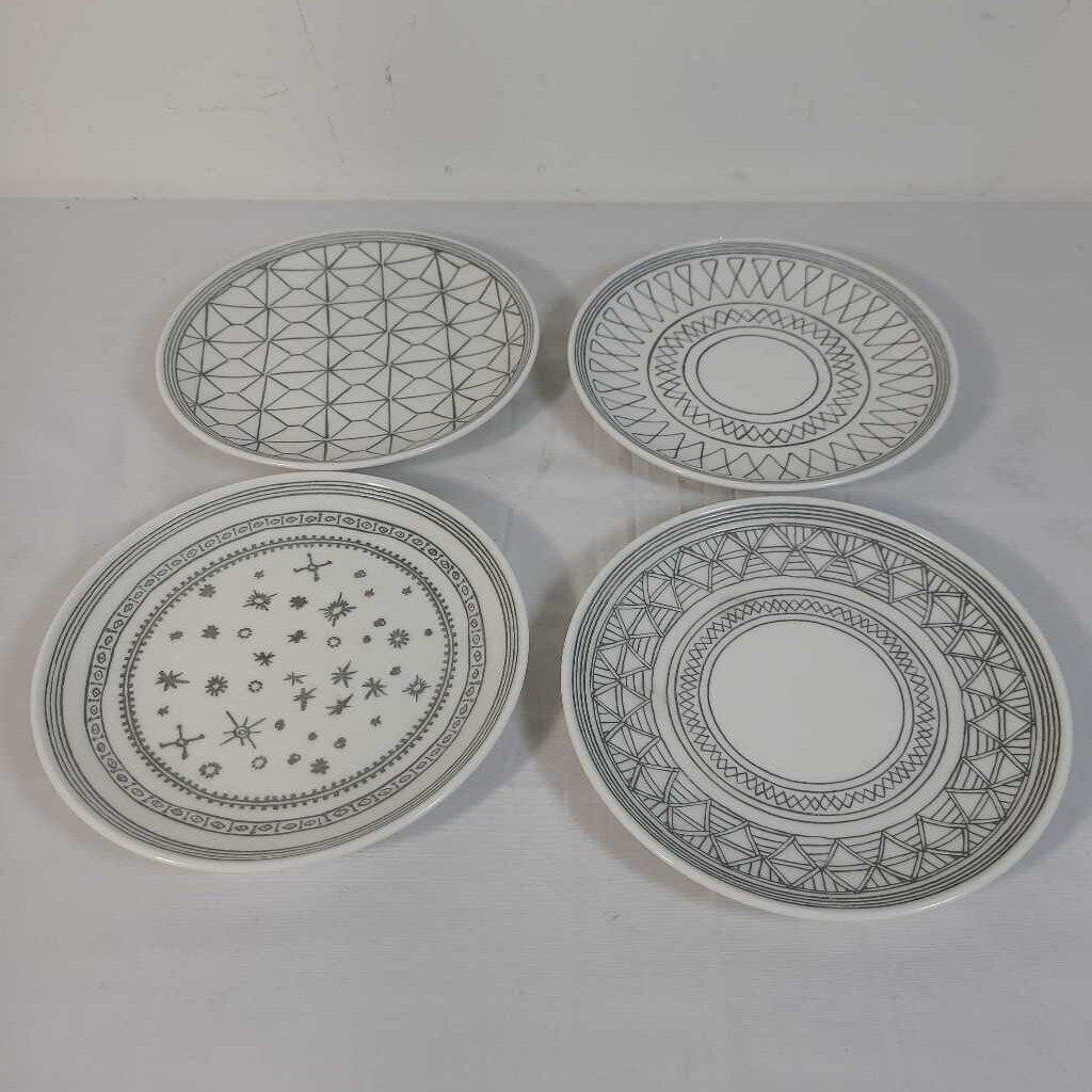 S/4 ROYAL DOULTON E.D. GREY LINED PLATES D:6"
