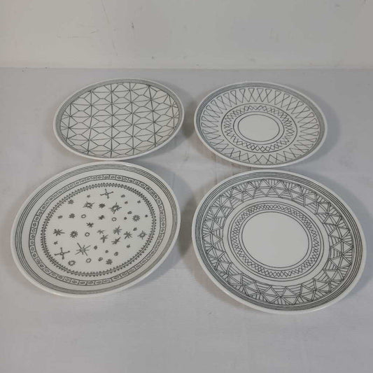 S/4 ROYAL DOULTON E.D. GREY LINED PLATES D:6"