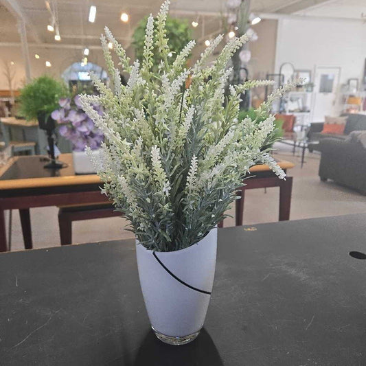 FAUX GREENERY IN GLASS VASE