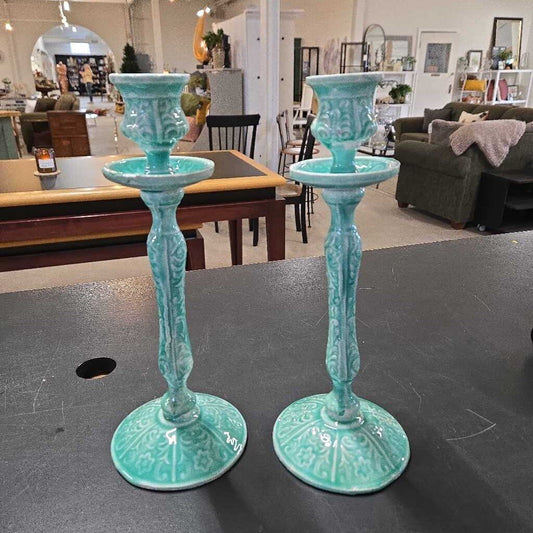 PR BLUE CERAMIC CANDLESTICKS