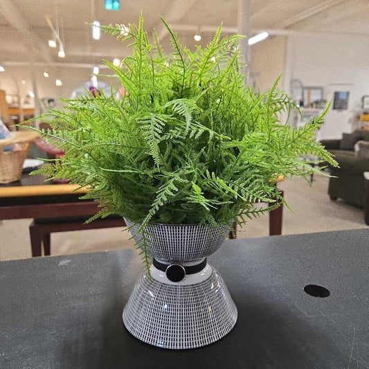 FAUX FERN IN BLACK & WHITE POT