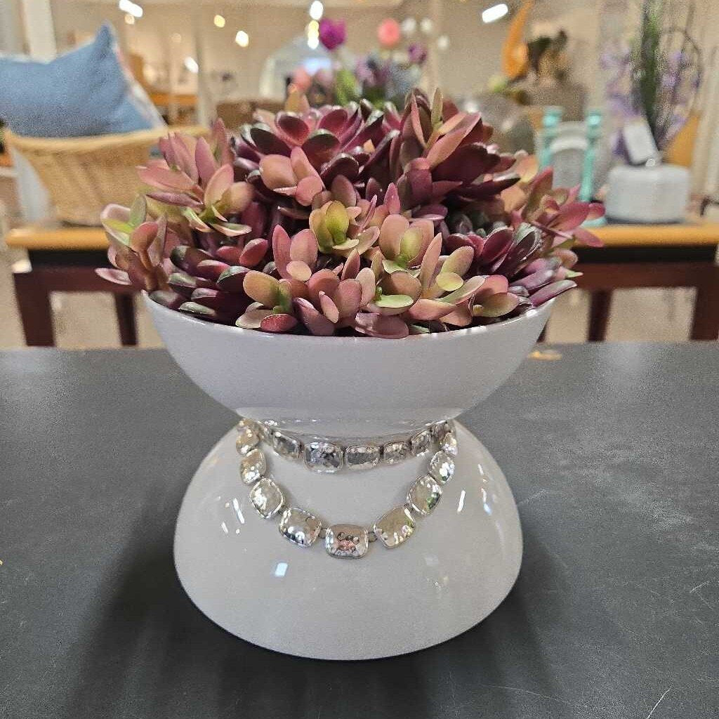 FAUX SEDUM IN WHITE POT