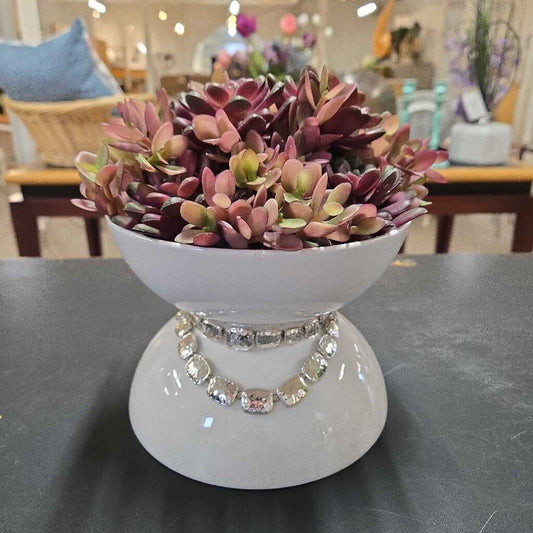 FAUX SEDUM IN WHITE POT