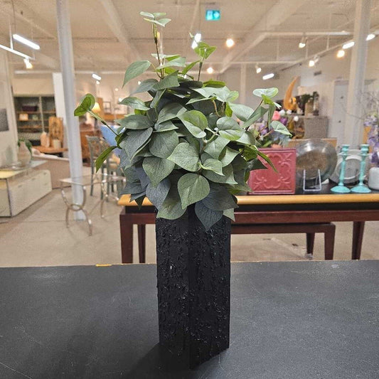 FAUX GREENERY IN BLACK TEXTURED VASE