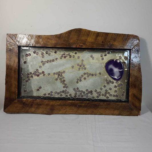 FRAMED PURPLE CRACKLE GLASS W/ PURPLE MINERAL SLICE