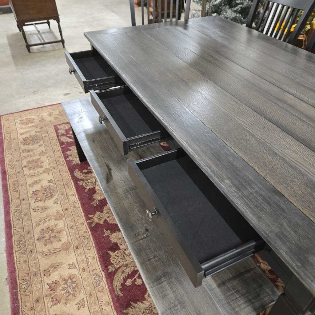 REFINISHED TABLE W/5 CHAIRS & BENCH