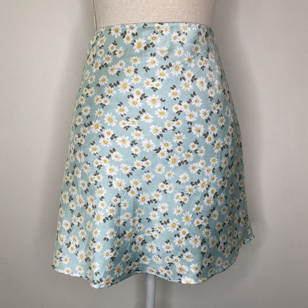 AQUAMARINE FLORAL SATIN MINI SKIRT