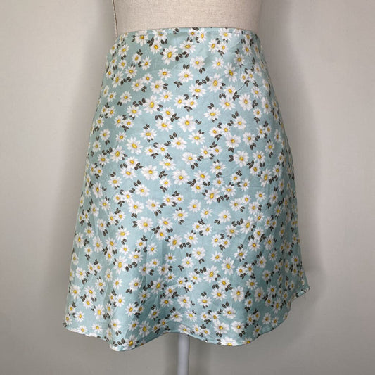 AQUAMARINE FLORAL SATIN MINI SKIRT