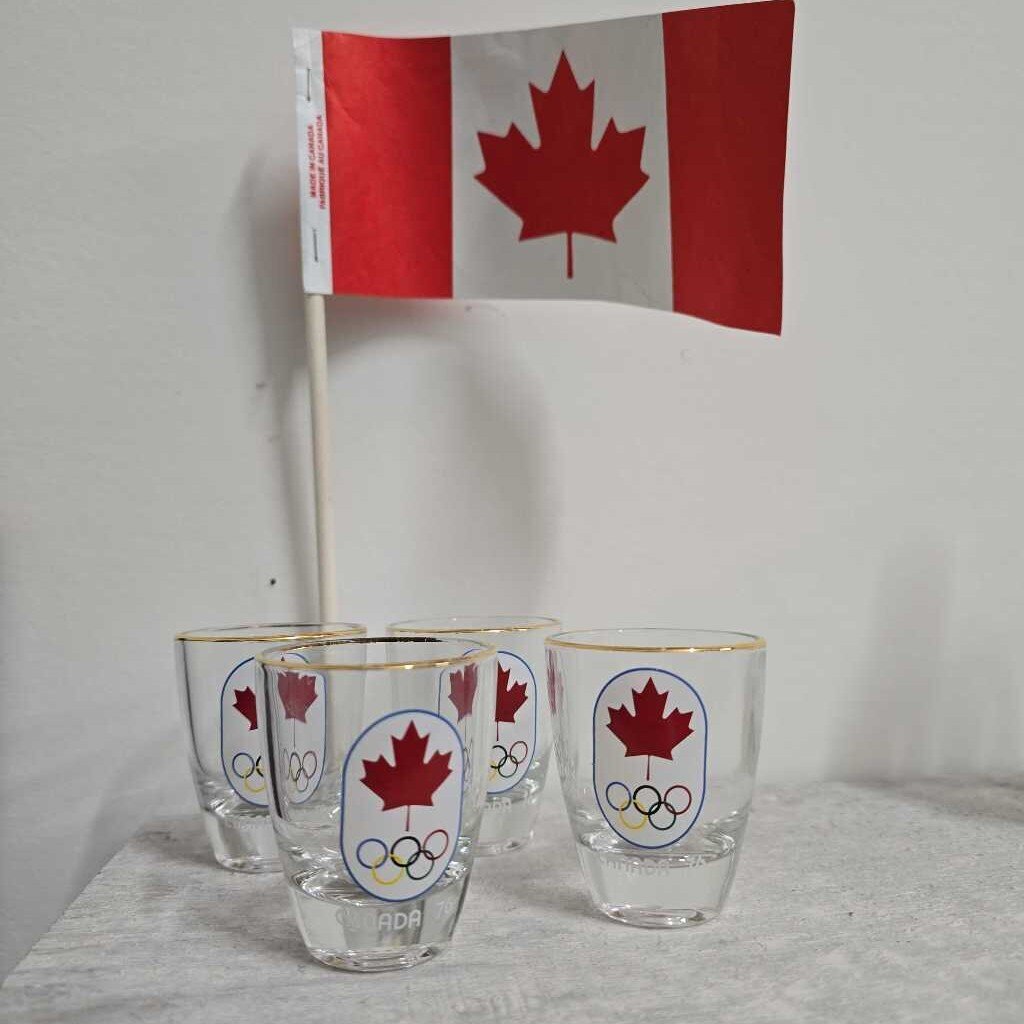 1976 Montreal Olympics Shot Glasses (set of 4) GO CANADA GO!!