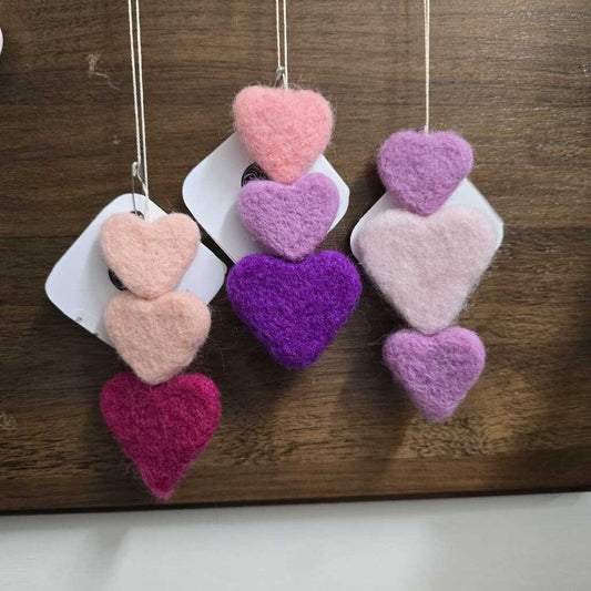Handmade Felted String of Hearts Ornament