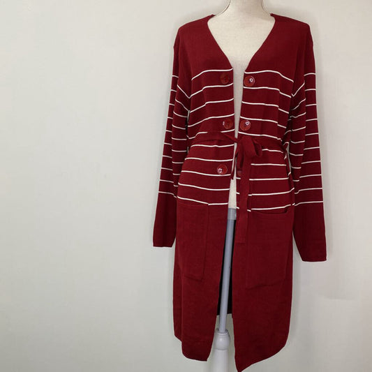 CHERIE BLISS - RED TIE-UP CARDIGAN W/ WHITE STRIPES