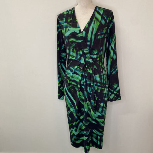 JOSEPH RIBKOFF - GREEN/BLACK ABSTRACT L/S DRESS