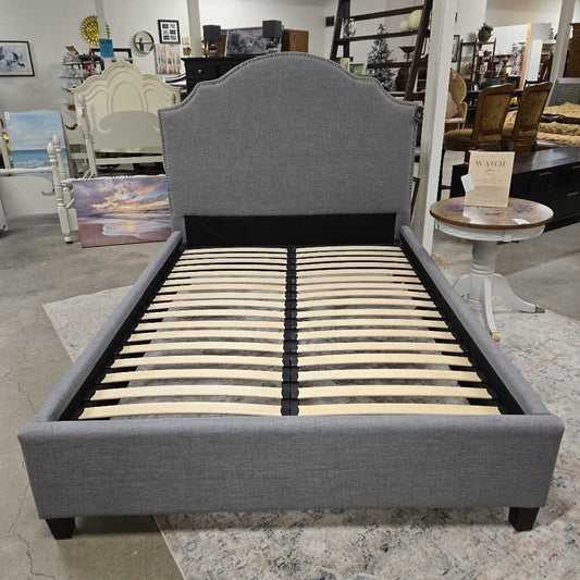DOUBLE GREY UPHOLSTERED BED FRAME