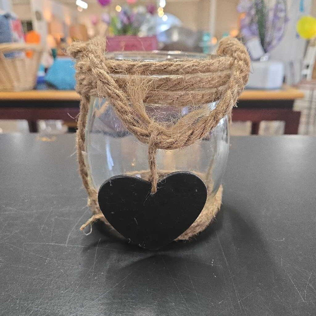 ROPE WRAPPED JAR W/BLACK HEART