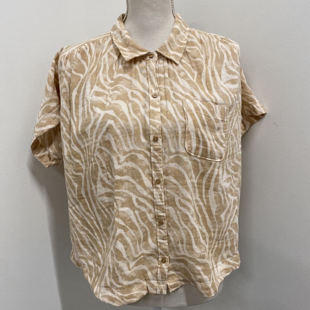 YEST - BEIGE/CREAM STRIPED S/S BUTTON-UP