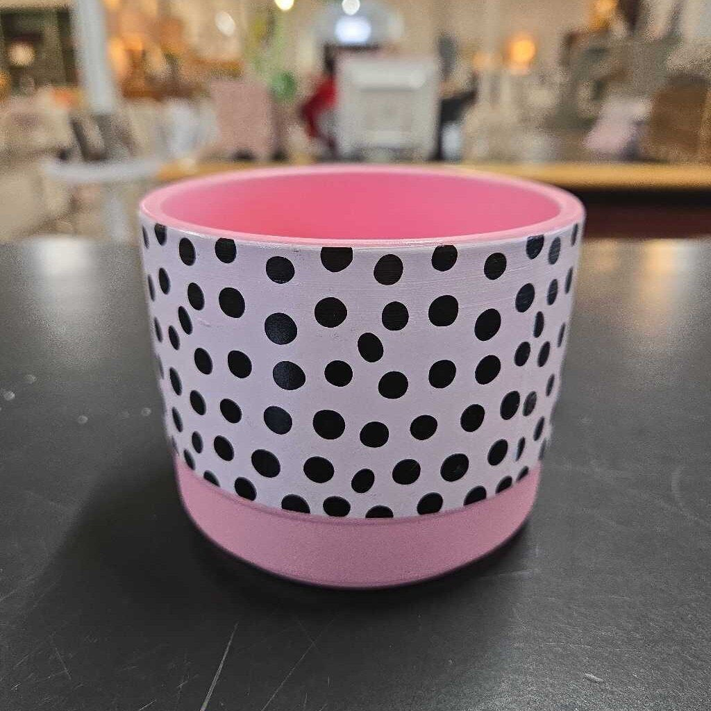 PINK, BLACK & WHITE POLKA DOT POT