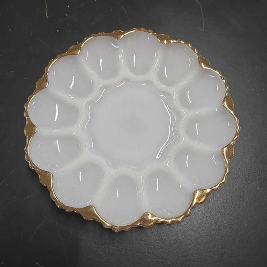 VTG MILK GLASS DEVILED EGG PLATE