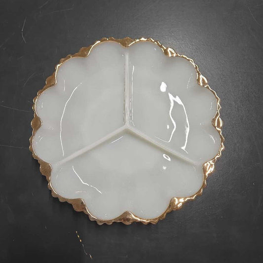 VTG MILK GLASS DIVIDED PICKLE PLATE