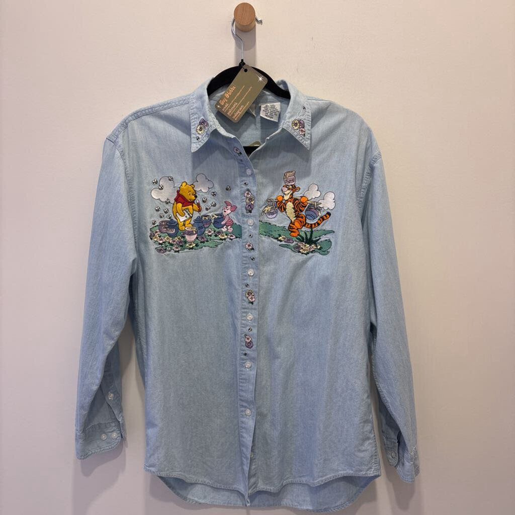 THE DISNEY STORE - WINNIE-THE-POOH CHAMBRAY BUTTON UP SHIRT