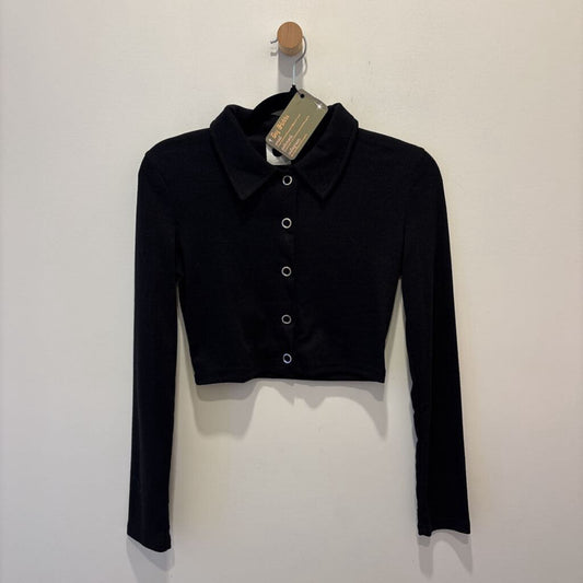 CHEEP AUSTRALIA - CROPPED BLACK LONG SLEEVE BUTTON UP