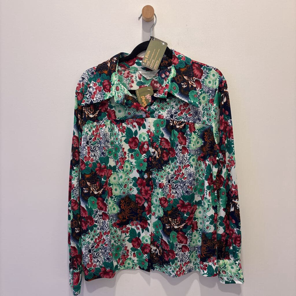 VINTAGE LANE BRYANT - FLORAL BUTTON UP BLOUSE