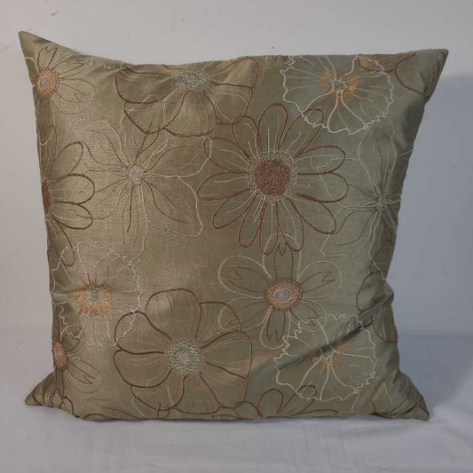 GREEN SATIN FLORAL DOWN FILLED PILLOW