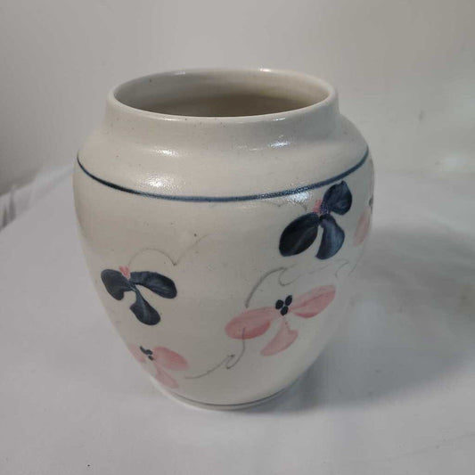 POTTERY VASE W/BLUE & PINK FLOWERS