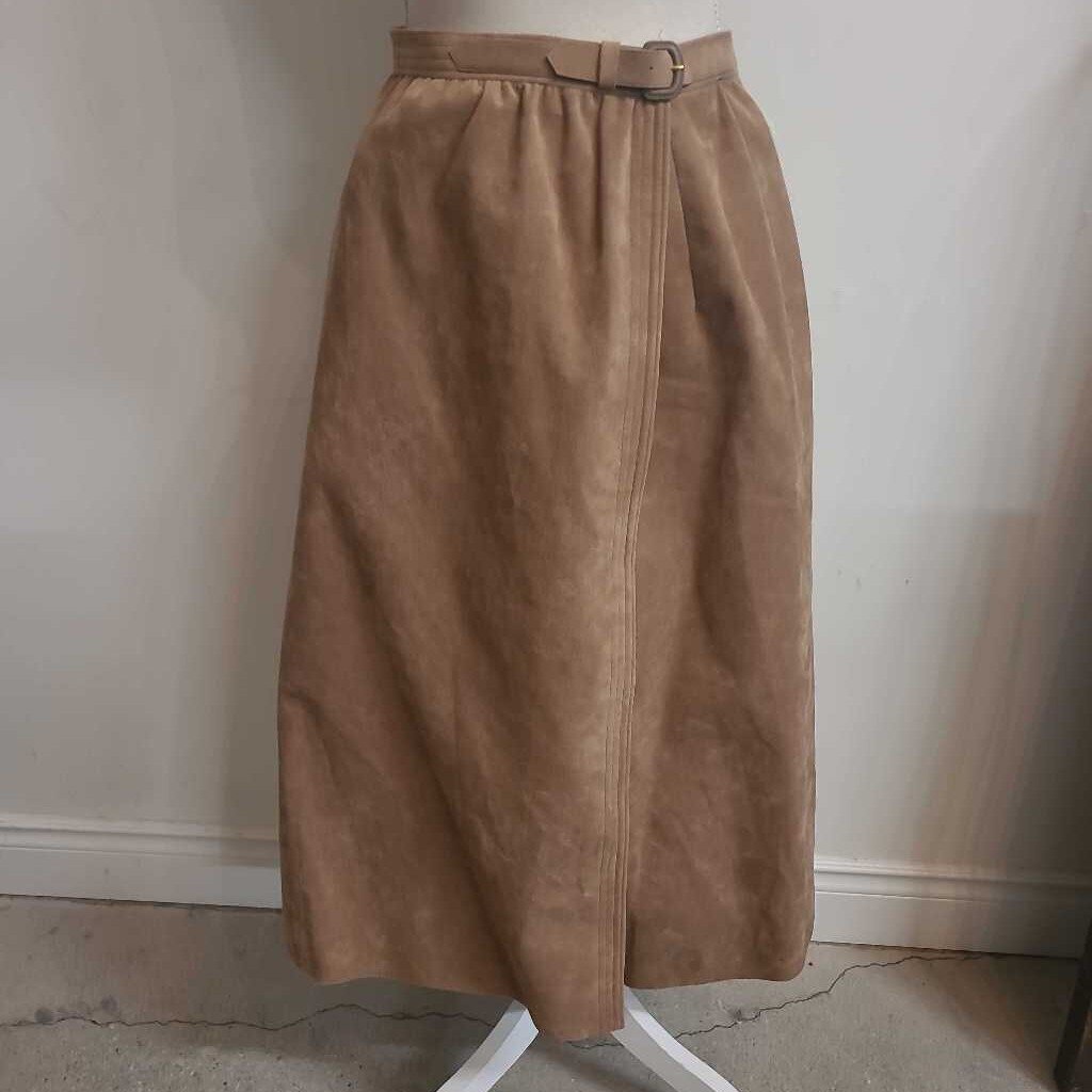 BEIGE FAUX SUEDE WRAP SKIRT