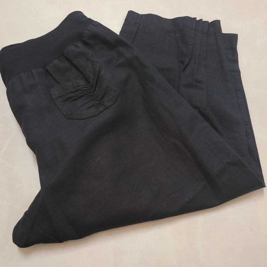 BLACK LINEN CROPPED PANTS