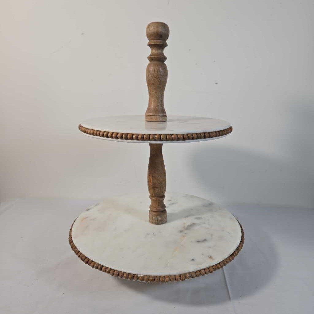 2 TIER MARBLE SERVING TRAY