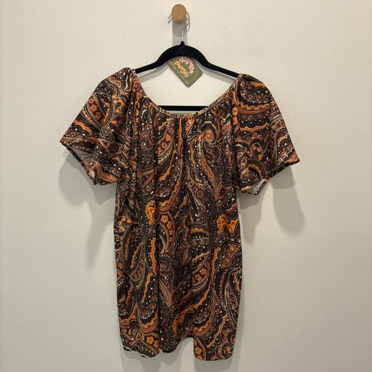 SHORT SLEEVE BROWN PAISLEY SHIRT
