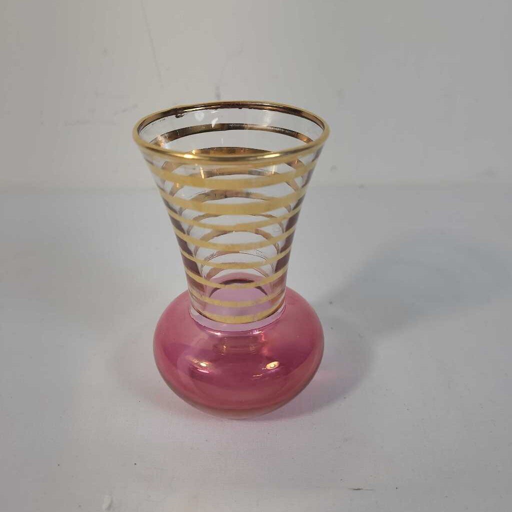 VTG PINK & GOLD STRIPED BUD VASE