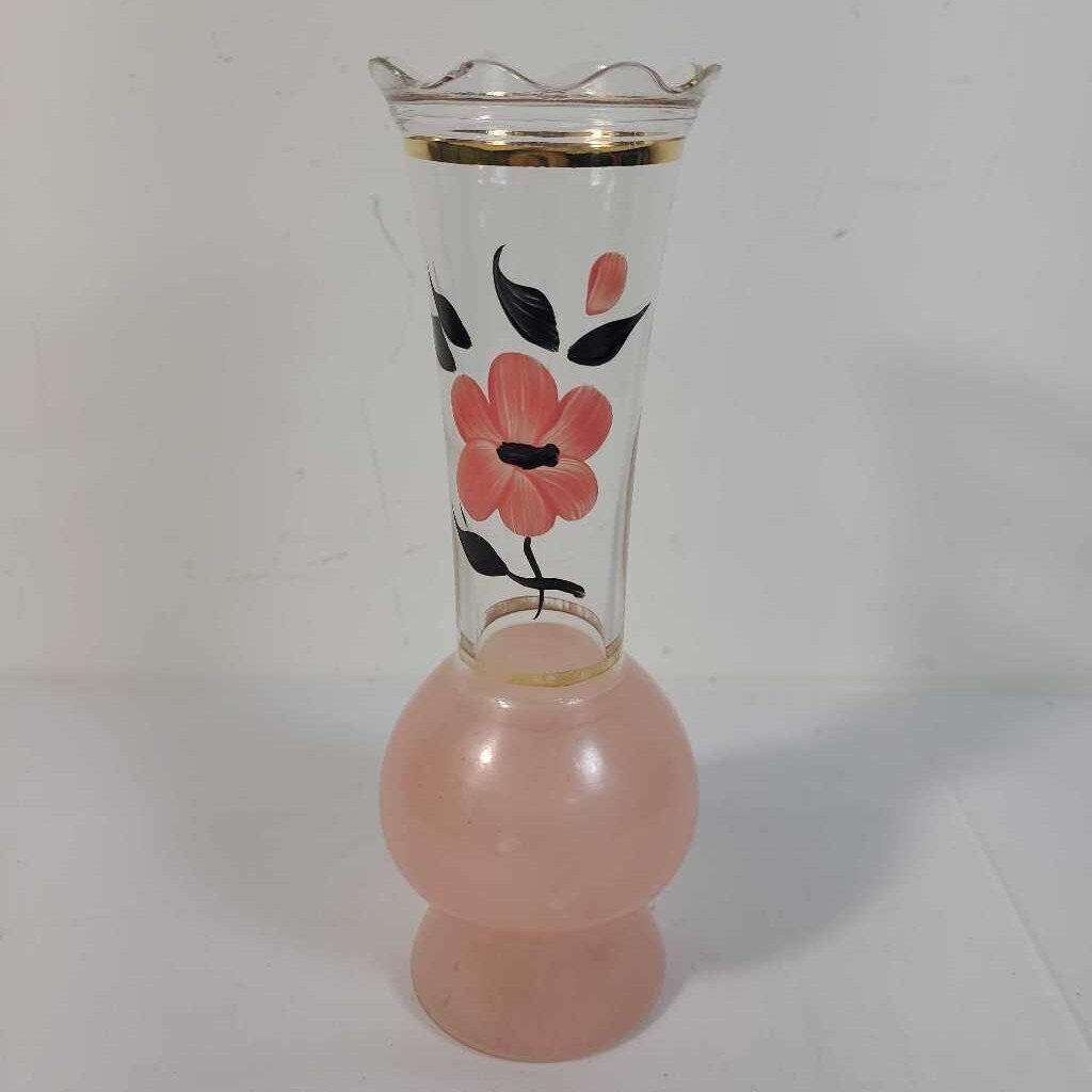 VTG HAND PAINTED PINK FLORAL VASE