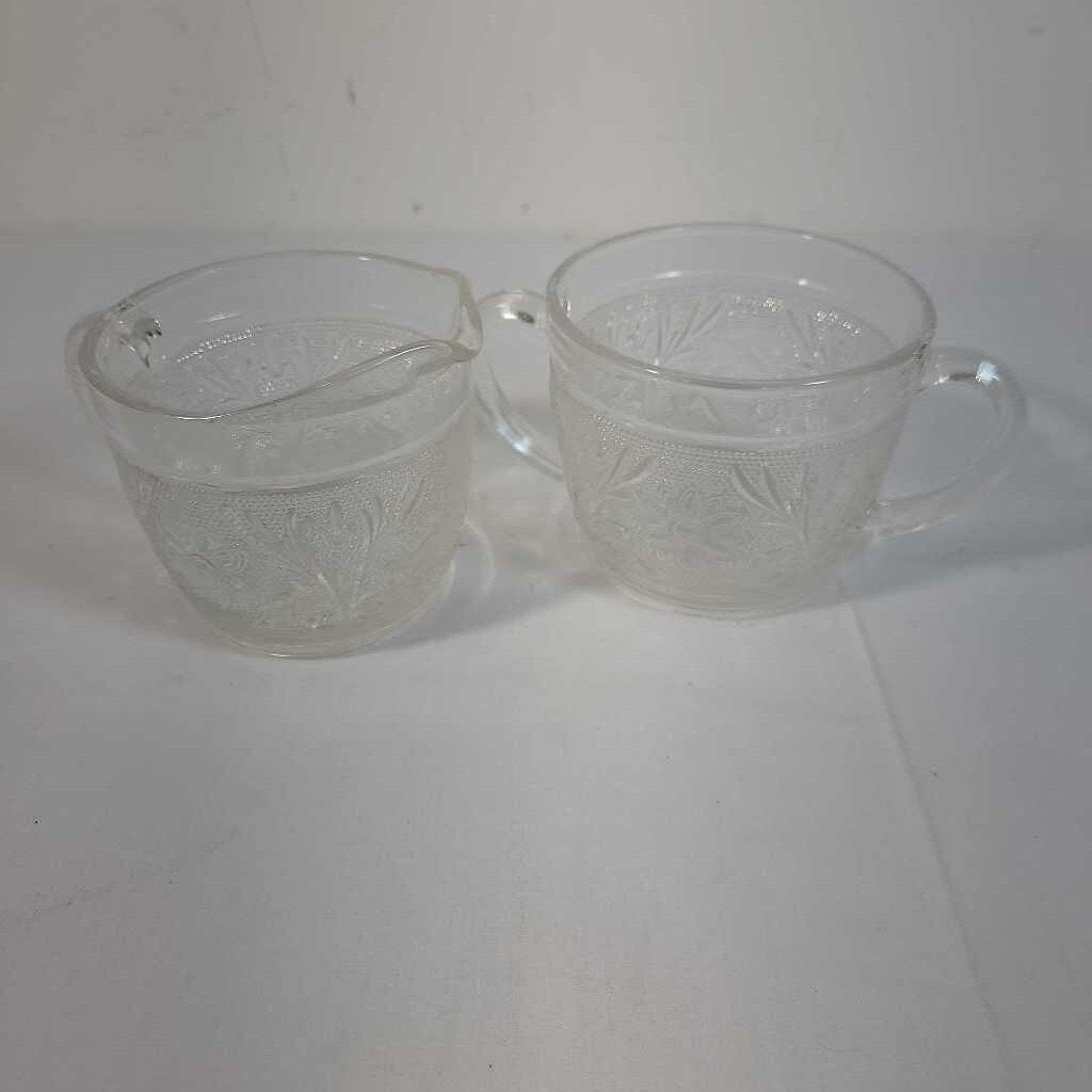 VTG SANDWICH GLASS CREAM & SUGAR SET