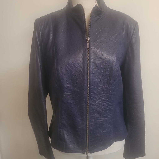 DANIER LEATHER NAVY JACKET WITH OSTRICH PRINT