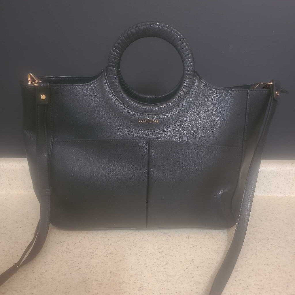 BLACK LOVE & LORE BAG WITH ROUND HANDLE