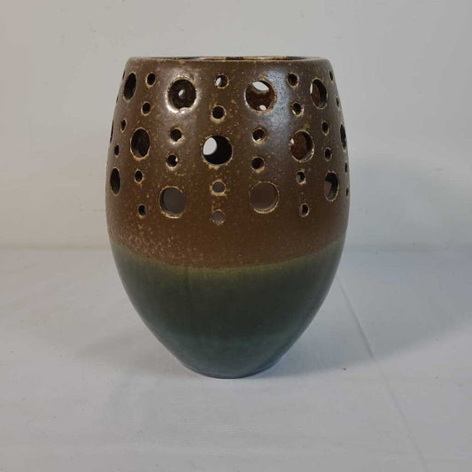 BLUE/ BROWN VASE WITH HOLES