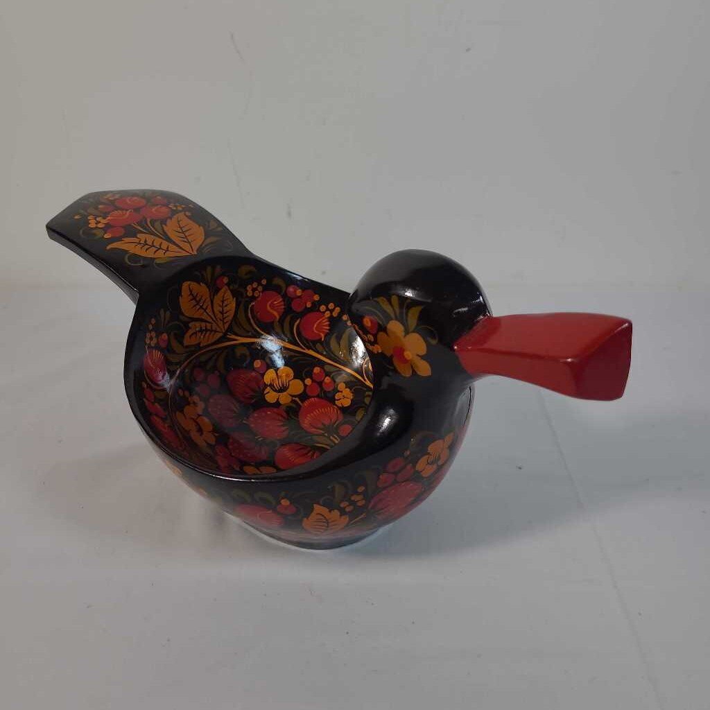 HAND PAINTED RUSSIAN DUCK-SHAPED WOODEN BOWL